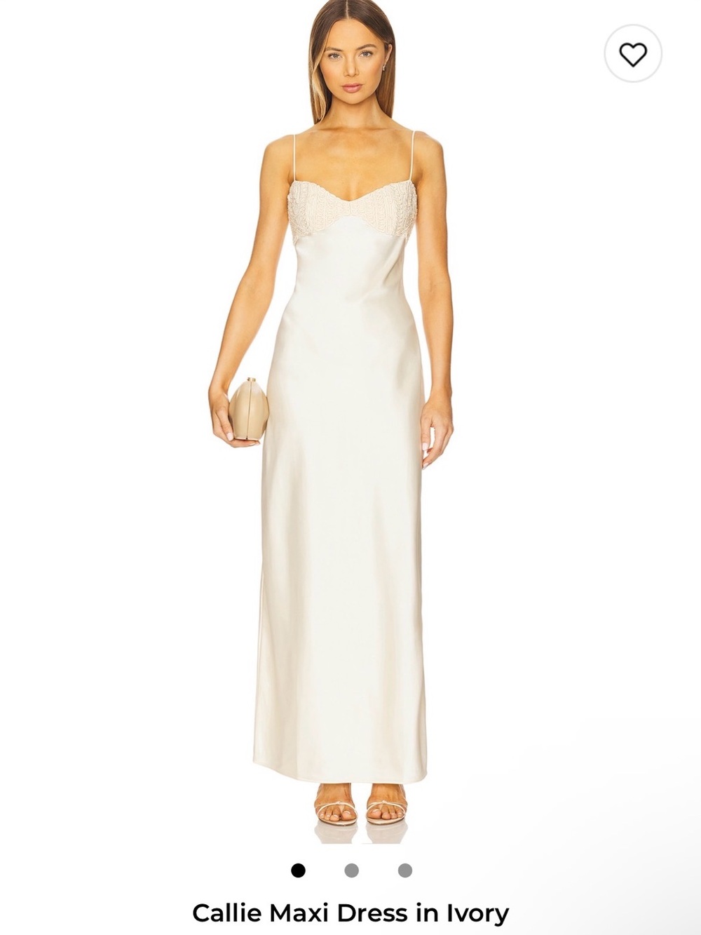 LPA Ivory Satin Maxi Dress with Textured Bust